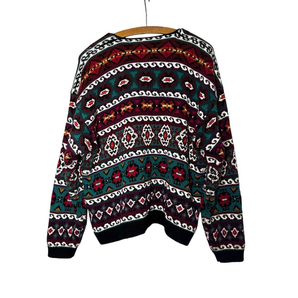 Vintage Eddie Bauer Women's Multicolor Tribal Knit Cardigan 100% Cotton Size L - Picture 4 of 11